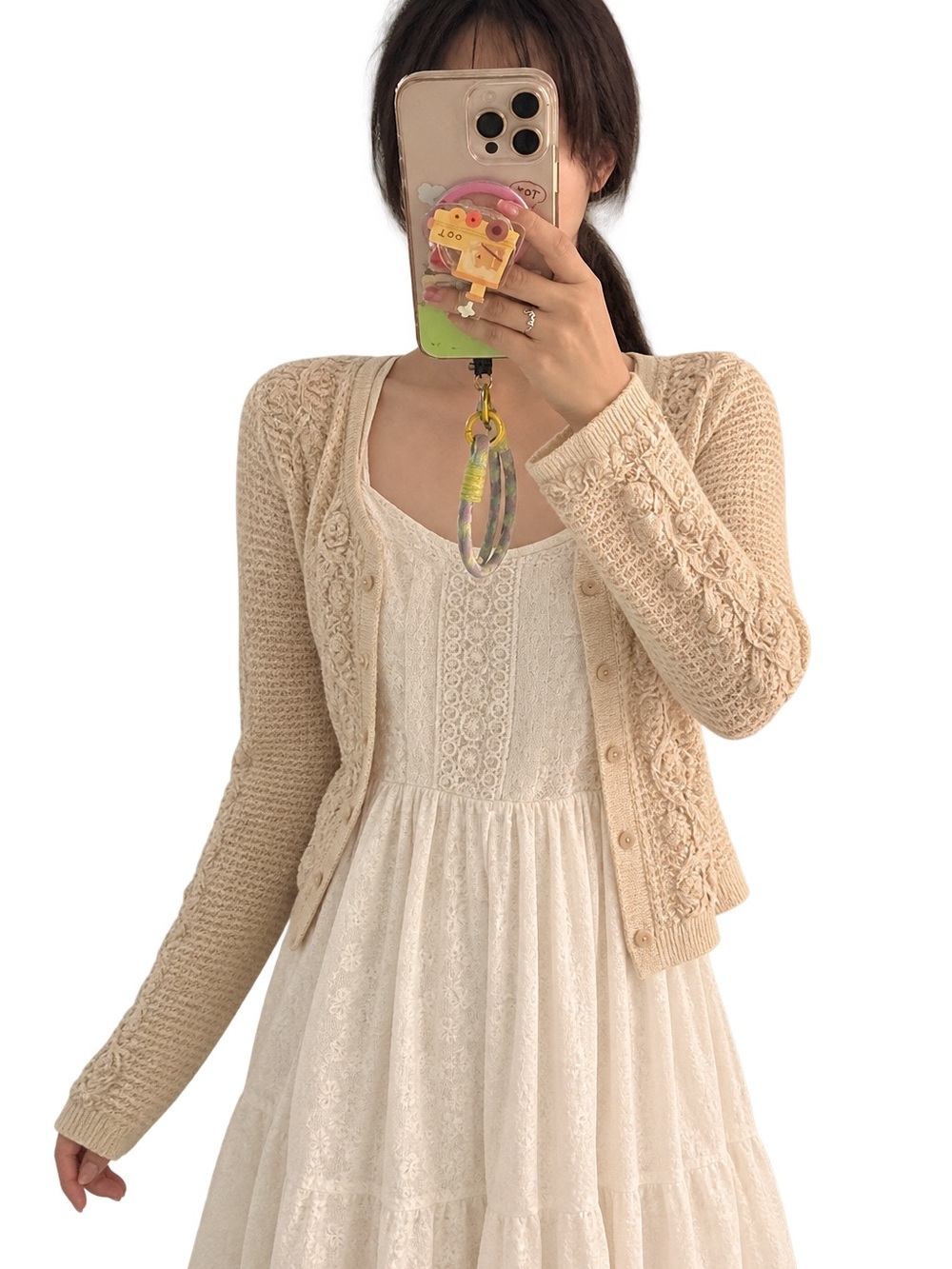 St. Tropez Light Beige Floral Knit Cardigan